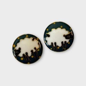 Vintage Enamel Sheep Earrings Cute!